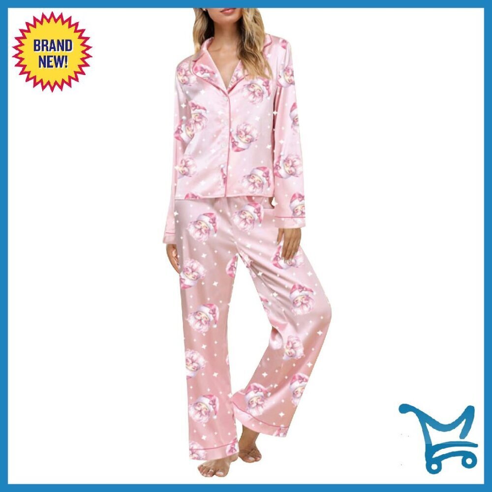 Satin Silk Pajama Set 2-Piece Long Sleeve Button Down Shirt Pants